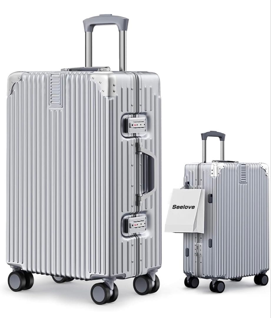 スーツケースTSAロック付きシルバー スーツケースMサイズ　60L