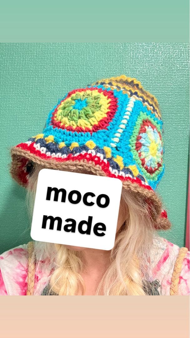 ハンドメイド☺︎グラニースクエア☺︎ウッドストックハット☺︎深めバケハ☺︎ヒッピー☺︎