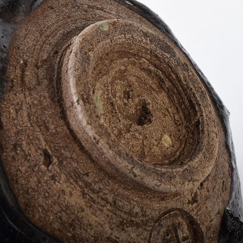 茶道具　九代楽吉左衛門　了入作　黒楽茶碗　十二代楽吉左衛門極め箱　M　R8353