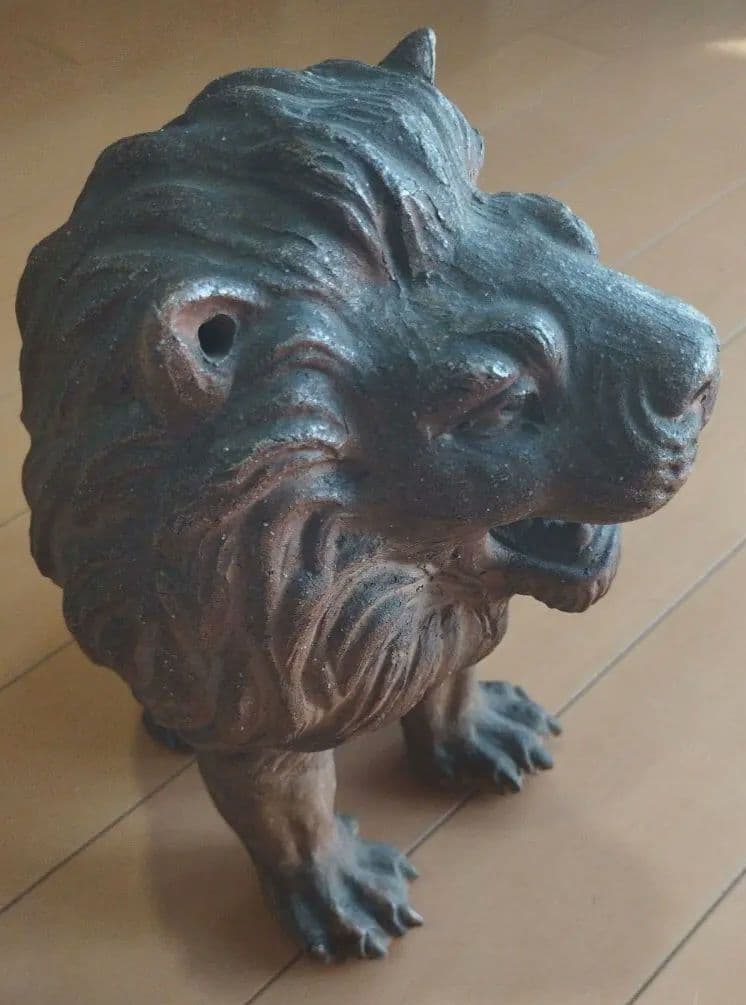 骨董 陶器 ライオン 焼物 置物 約31cm