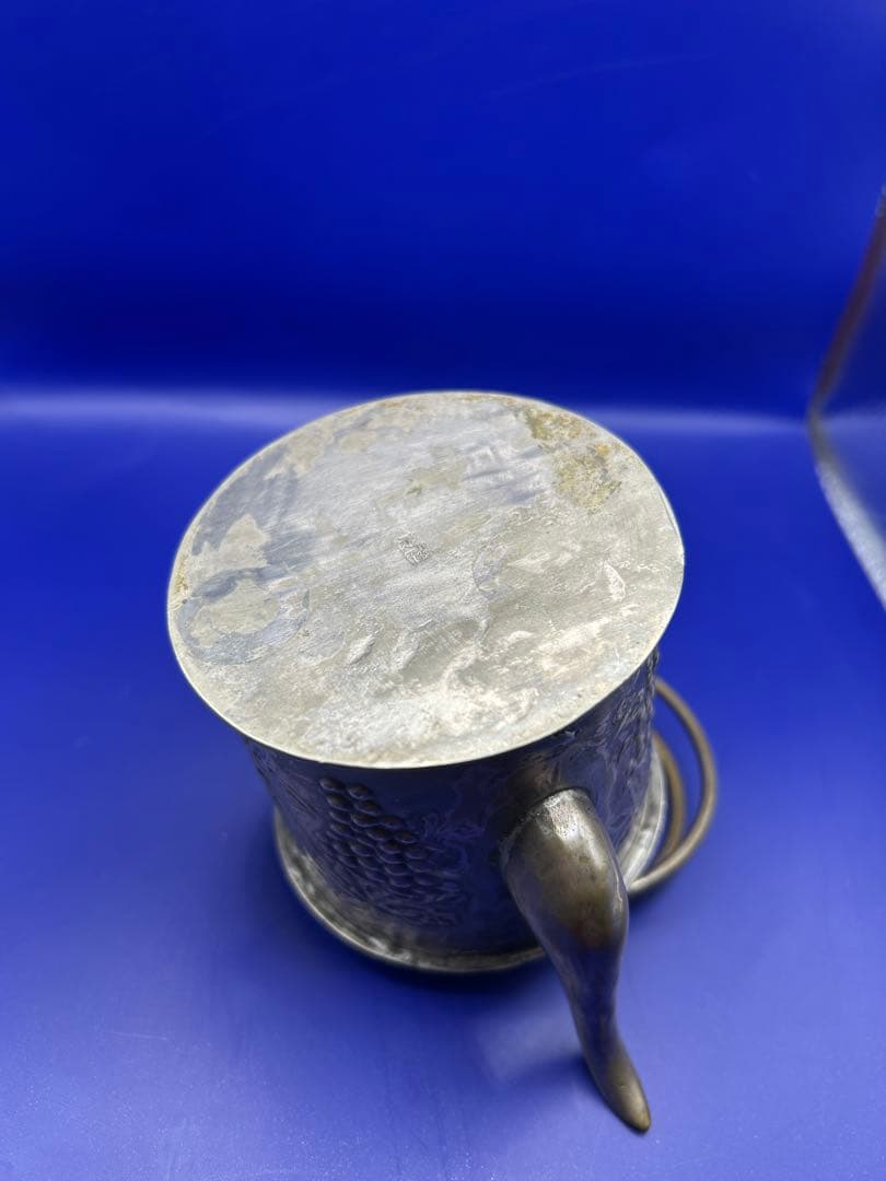【希少・足銀刻印】純銀 中国古玩 葡萄文様 銀製酒器 ちろり 水注 約205g