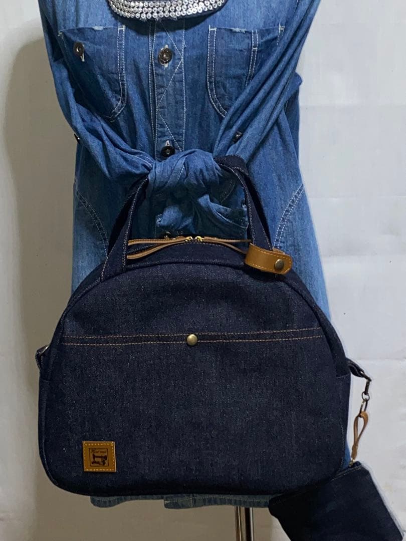 ハンドメイド☆岡山デニム☆扇型☆リュック対応☆4wayボストンバッグ