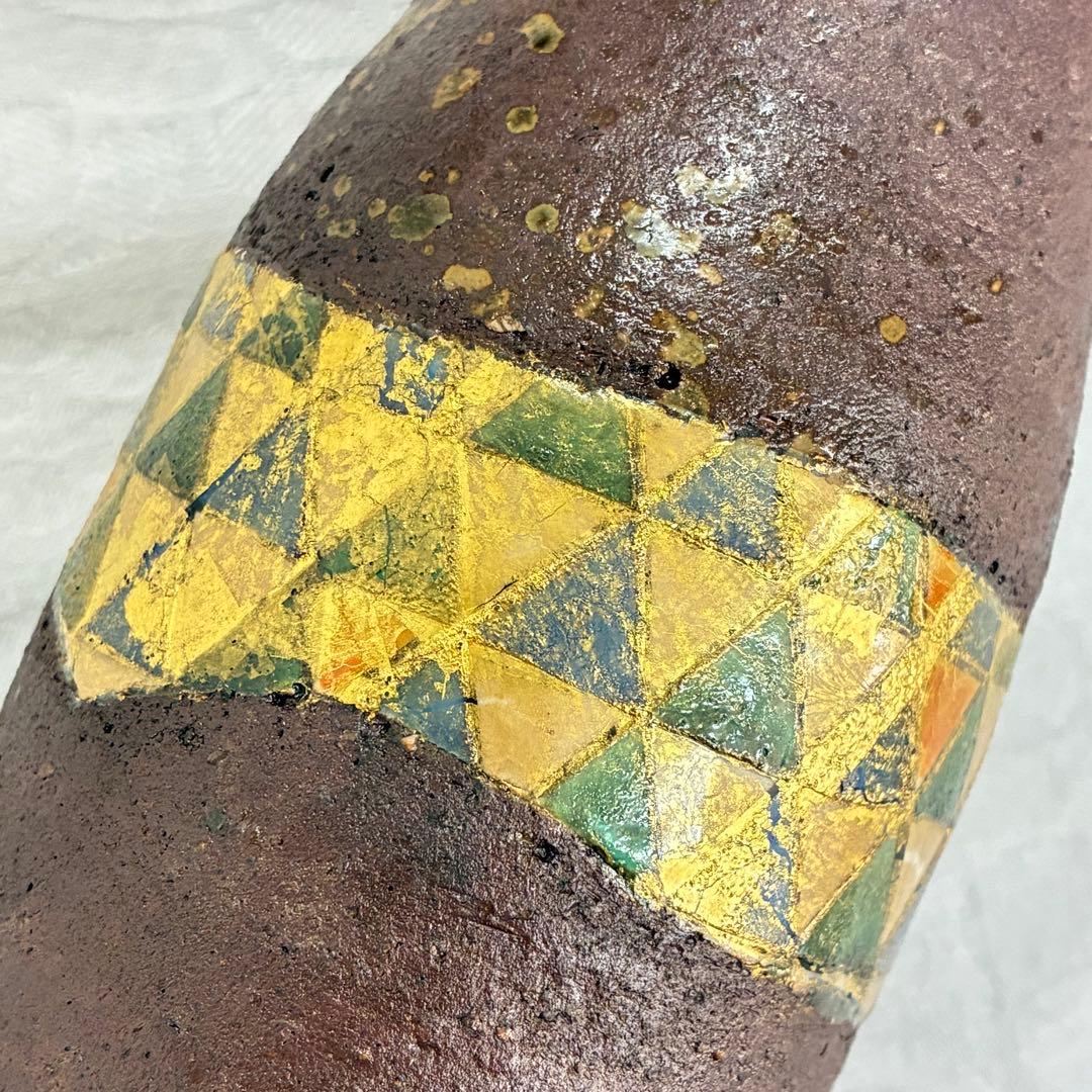 未使用品 【中村梅山】金彩 象嵌色絵 瓶 花瓶 花器 陶器 作家物