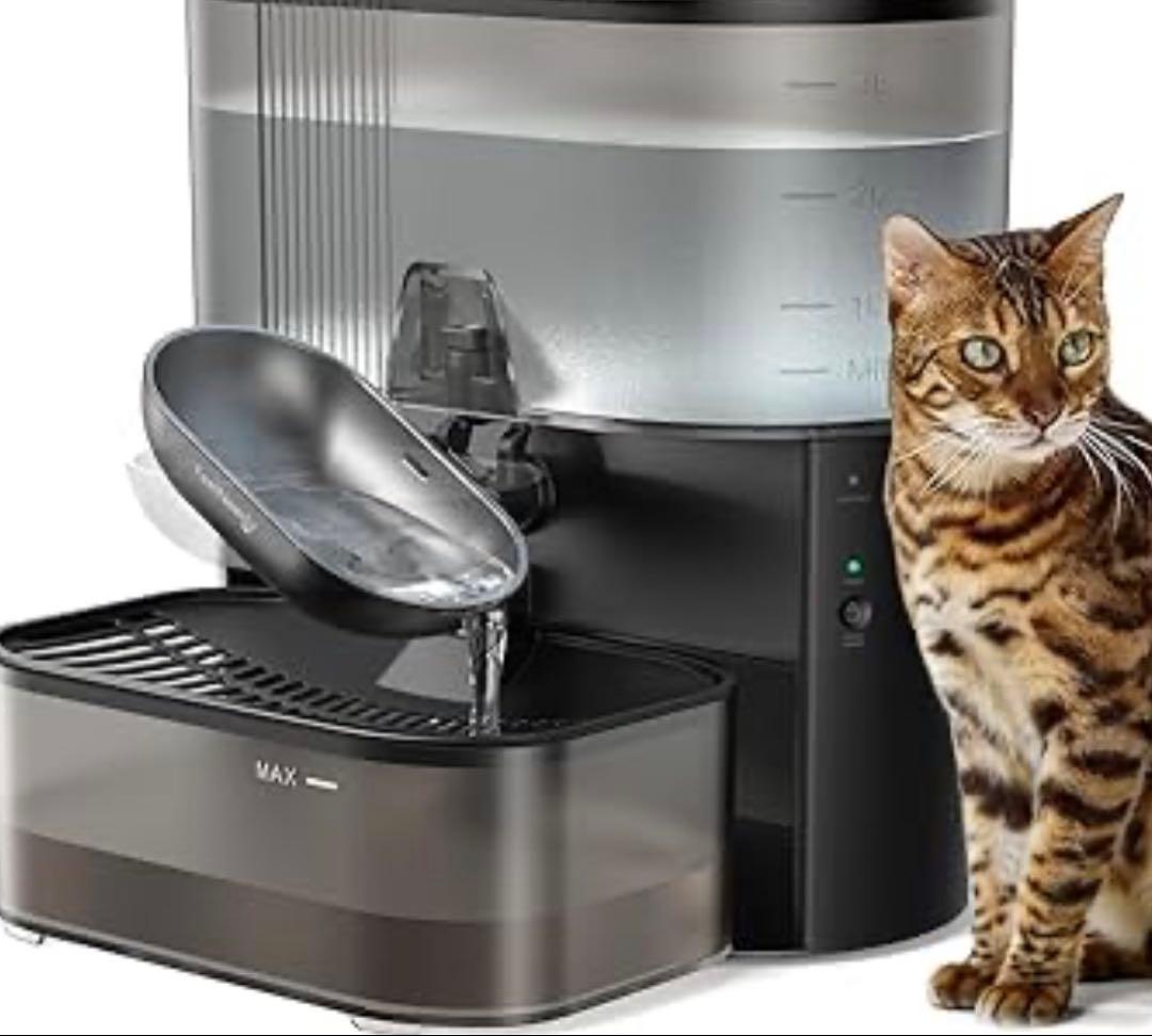新品　猫用自動給水器 3.5L大容量 ワイヤレス充電式 ステンレス　ブラック