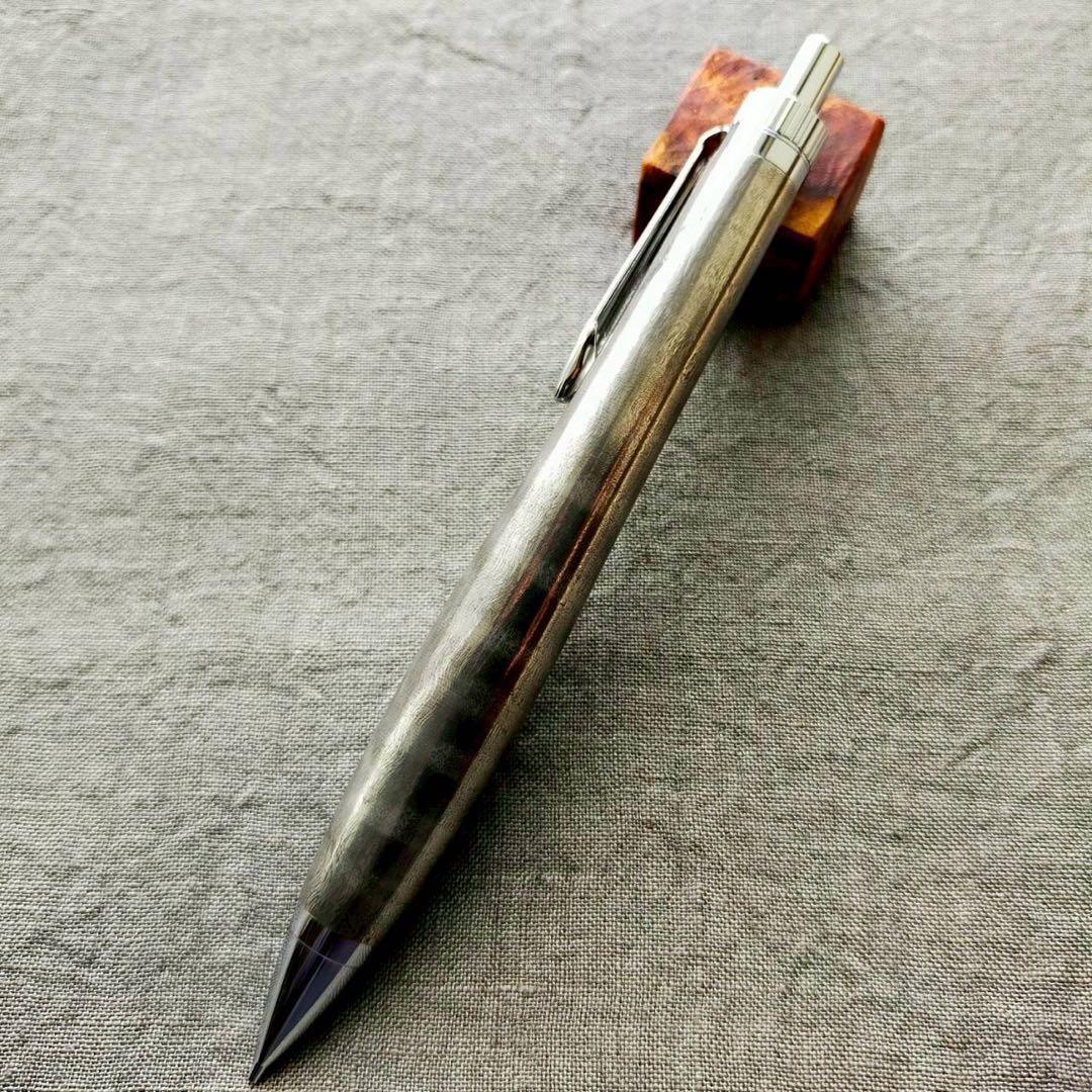 メタライズドウッド　栃　縮杢　ハンドメイド　シャープペン　0.5mm　シルバー
