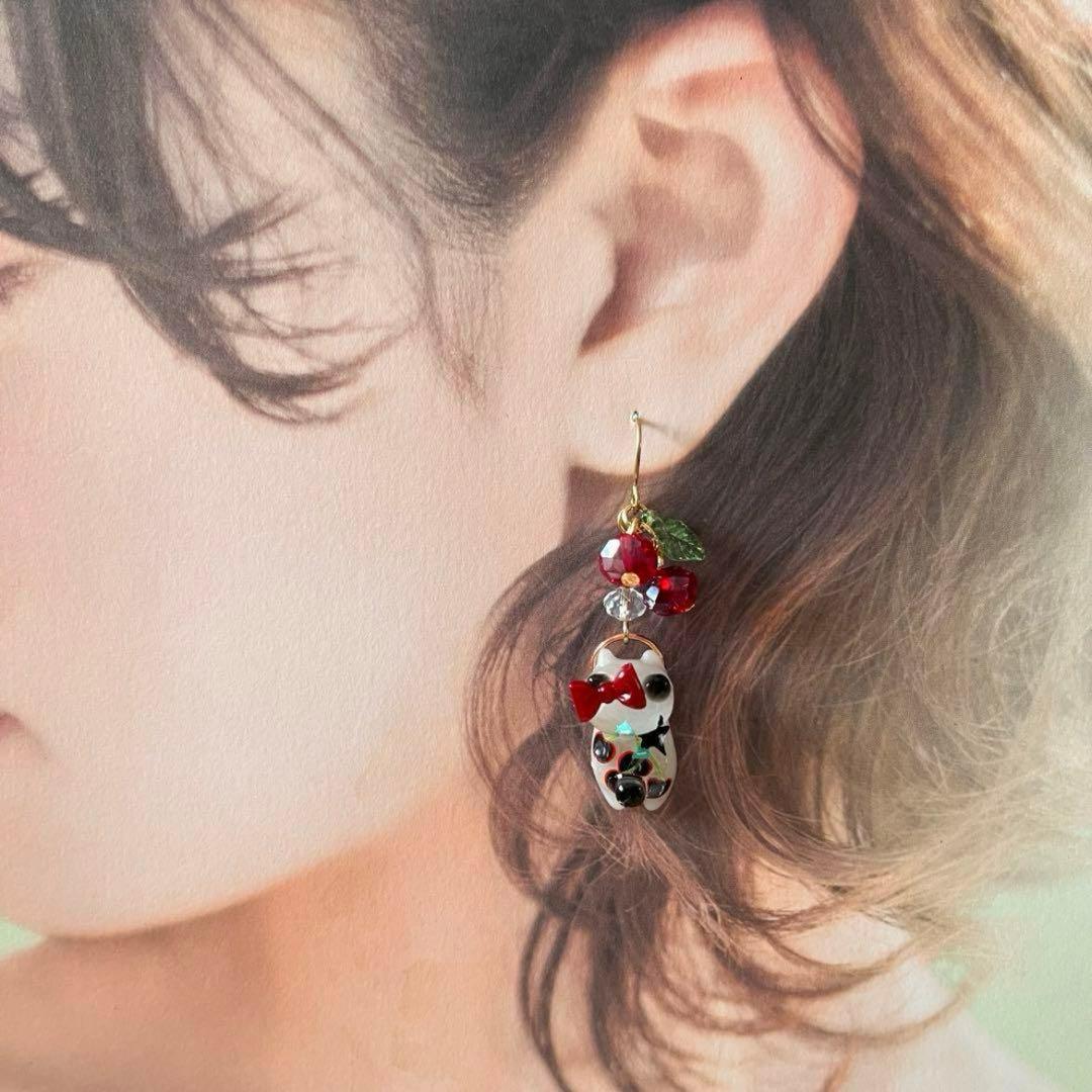 ฅ❤️ ねこ　猫　レジン　花　さくらんぼ　りぼん　ピアス　イヤリング　ピアス