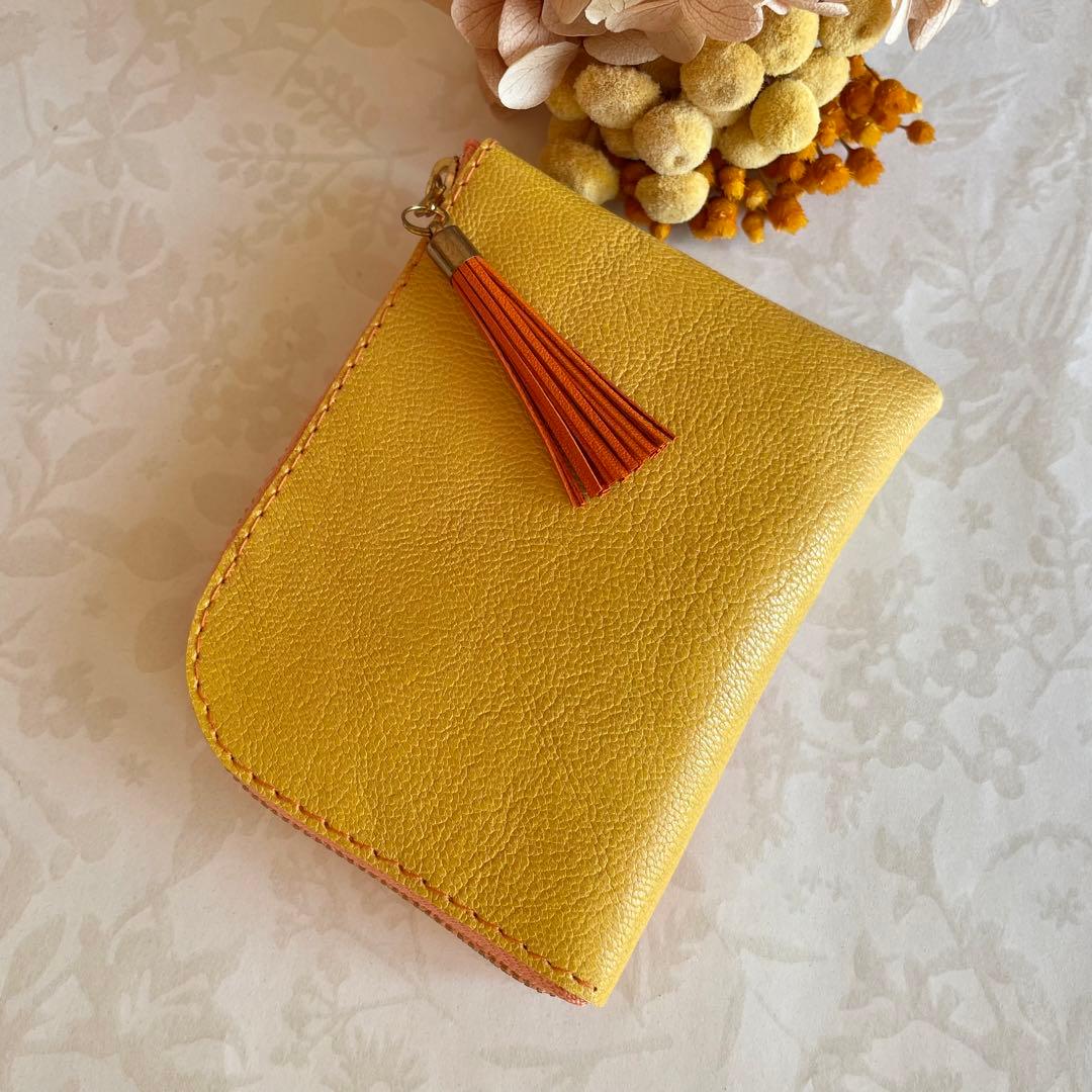 ミニ財布 　 L字ファスナー　パイソン ♡ハートモチーフ♡ イエロー&オレンジ