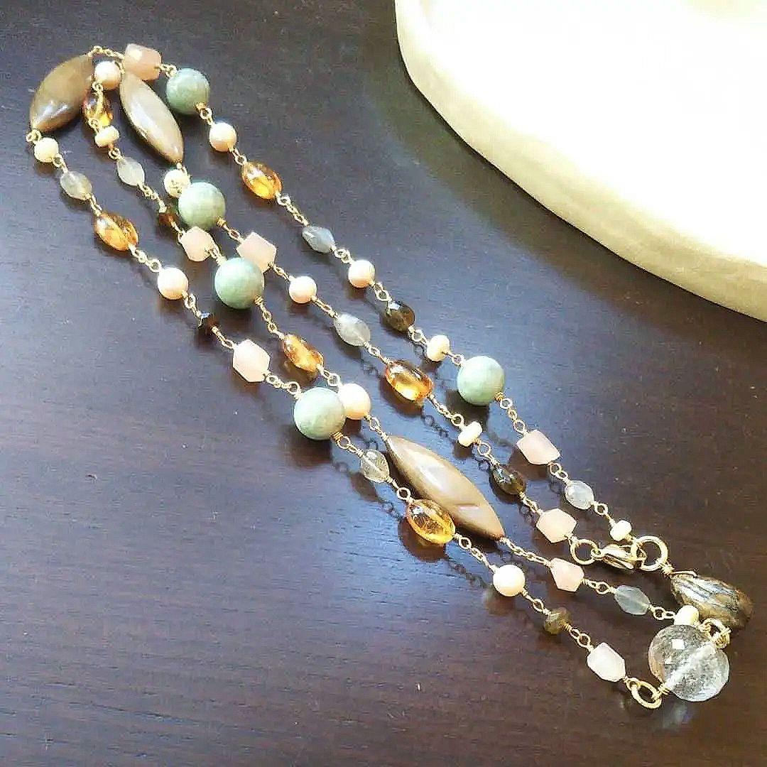✧SALE✧Marble ロングネックレス 約80cm 翡翠 一点もの