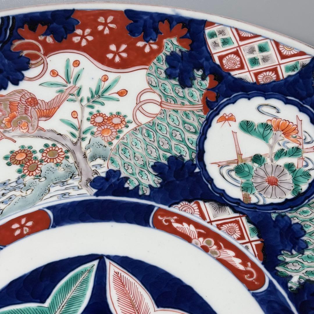 古伊万里　色絵花鳥図大皿　一尺八寸　直径55cm　圧倒底な存在感◎　送料無料！