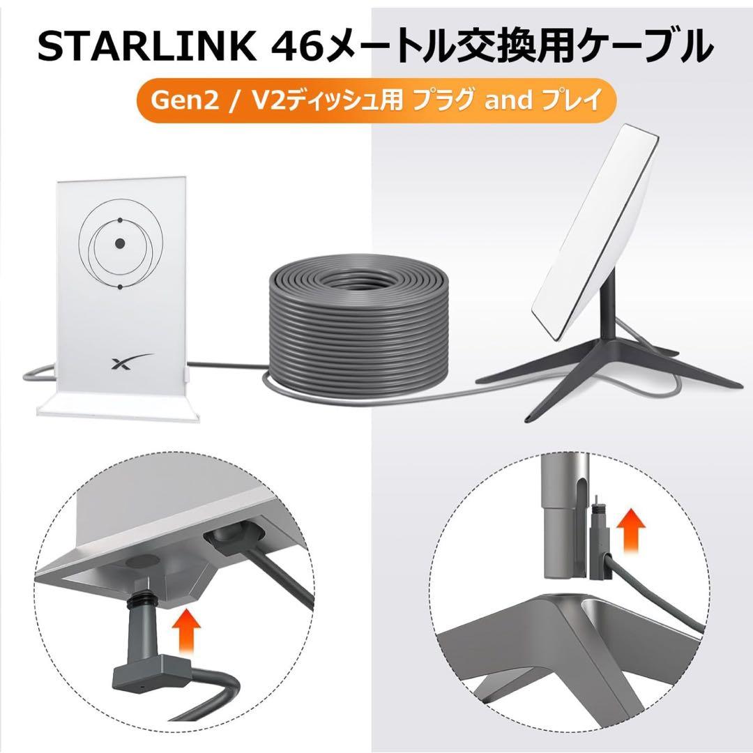 Starlink V2交換用ケーブル Gen2 /耐UV 耐候性 耐熱性 46m
