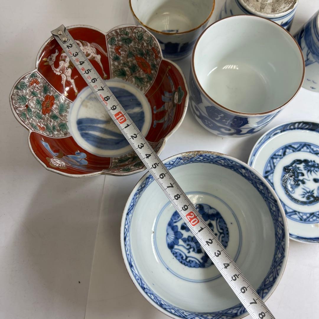 古伊万里　赤絵蓋茶碗、そば猪口等色々　東Y8-0319⑤