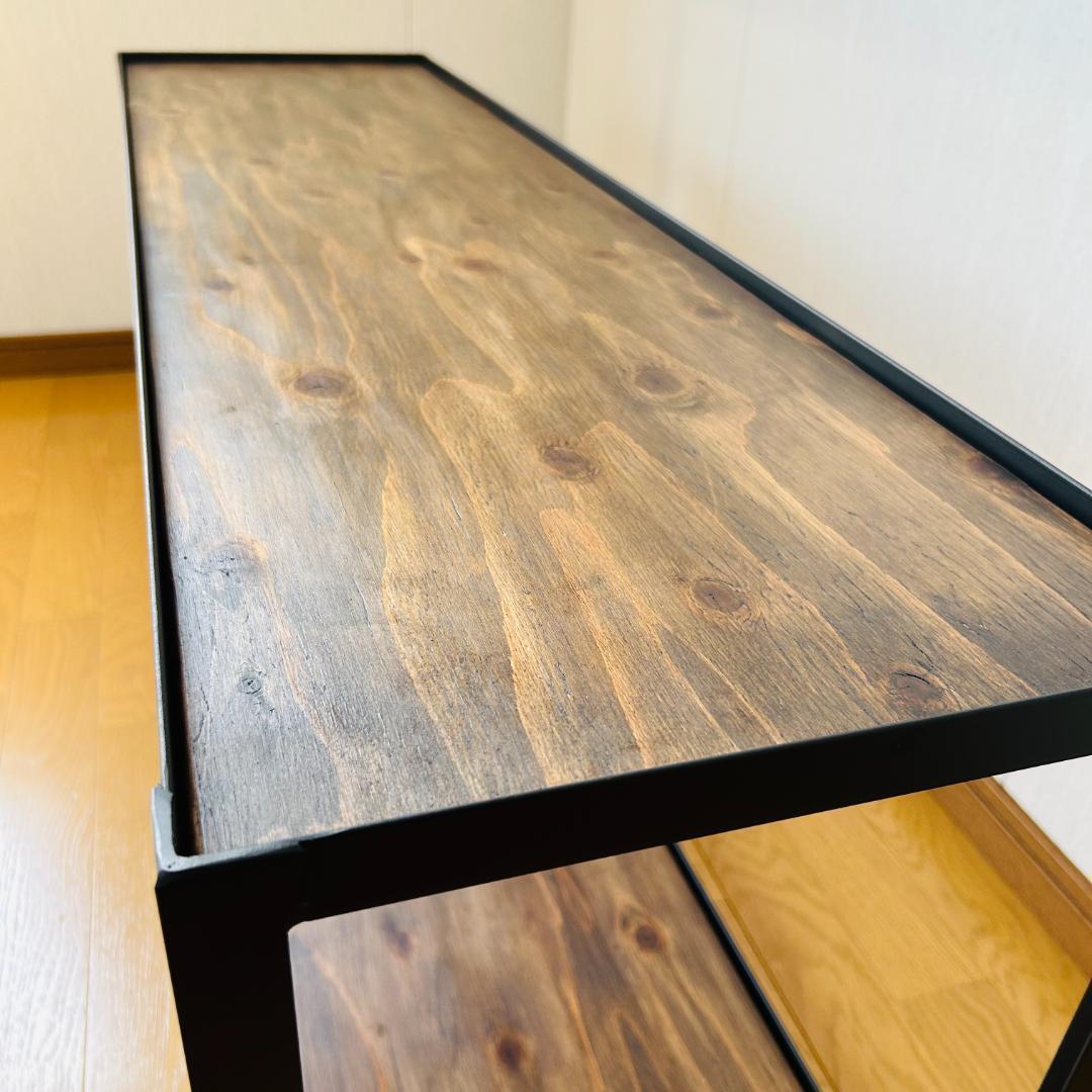 ダークウッド 二段シェルフ アイアン家具　ラック