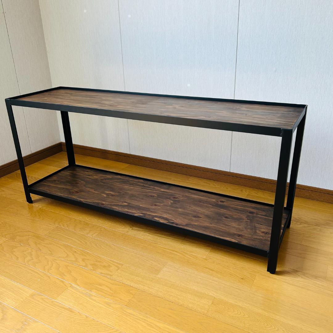 ダークウッド 二段シェルフ アイアン家具　ラック