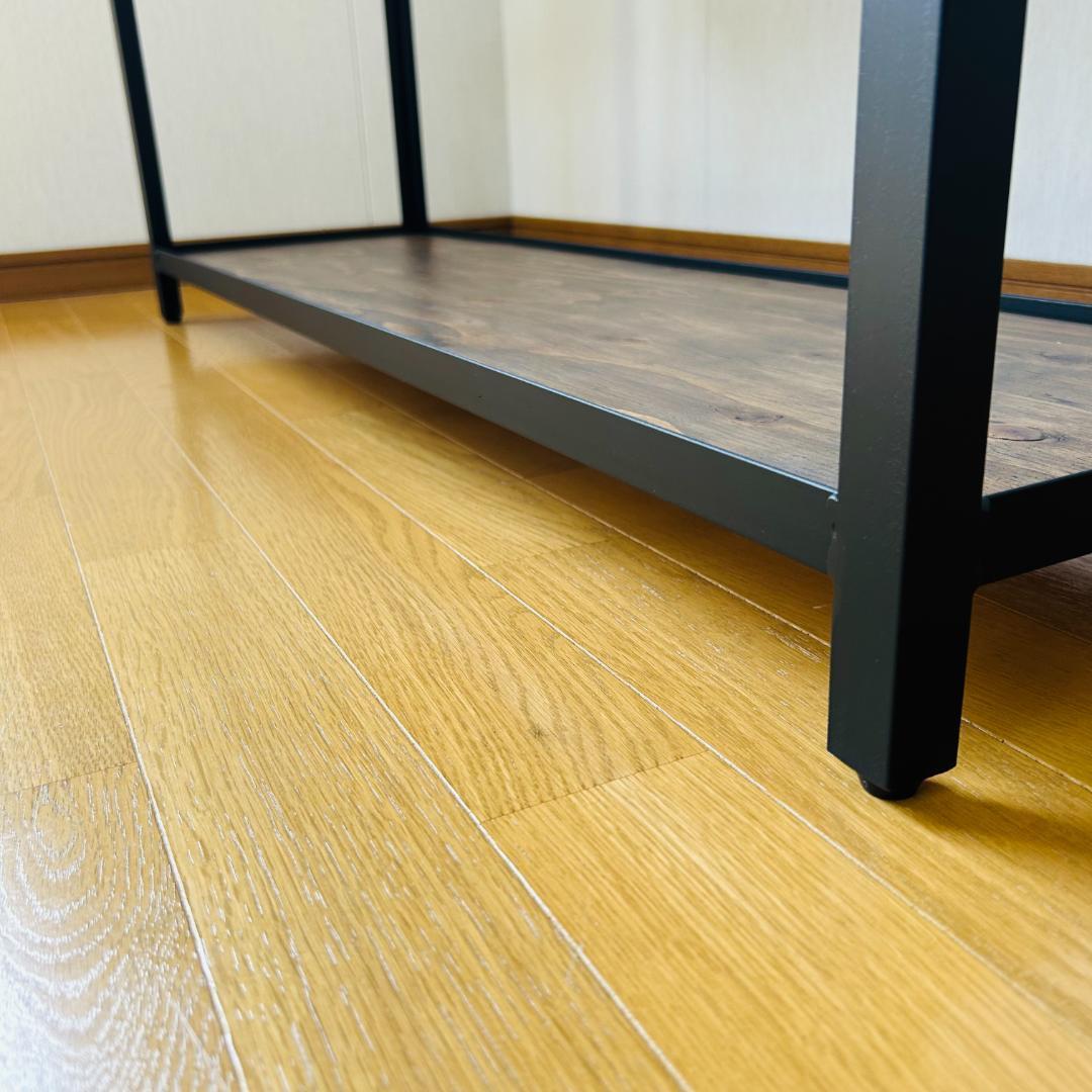 ダークウッド 二段シェルフ アイアン家具　ラック