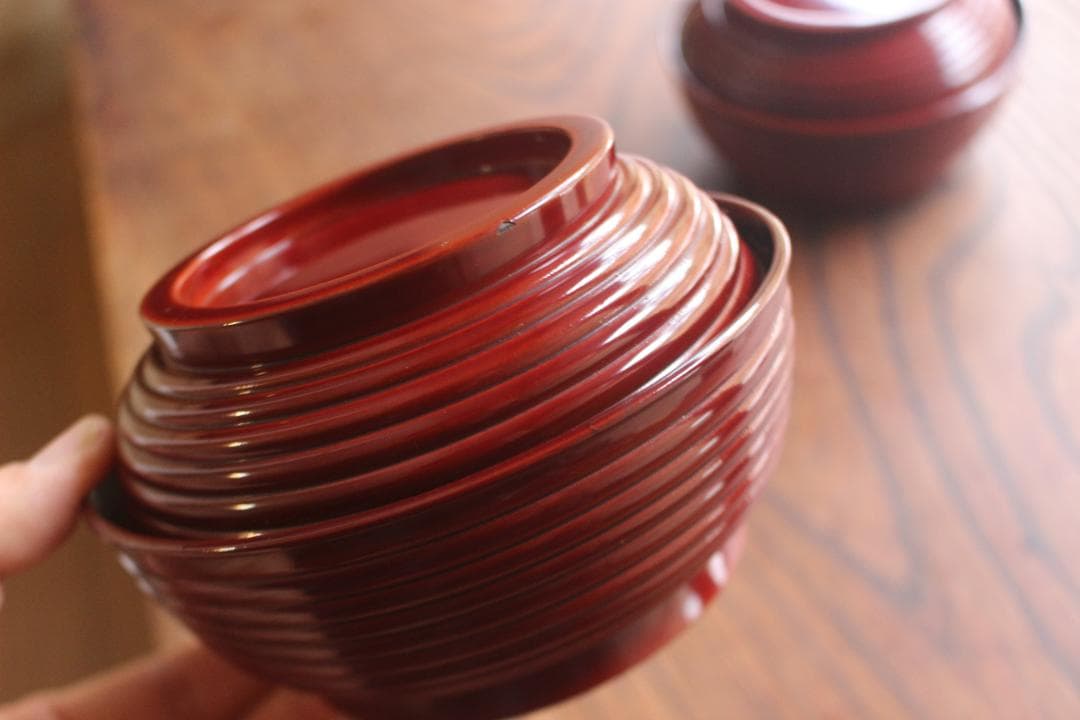 保管小傷のみ！深みある糸目紅溜塗に極上稲穂福来雀蒔絵のお椀2点（検輪島塗雑煮椀