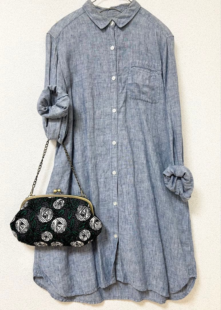 ハンドメイド がま口バッグ ポーチ クラッチ rosy ネイビー　ミナペルホネン
