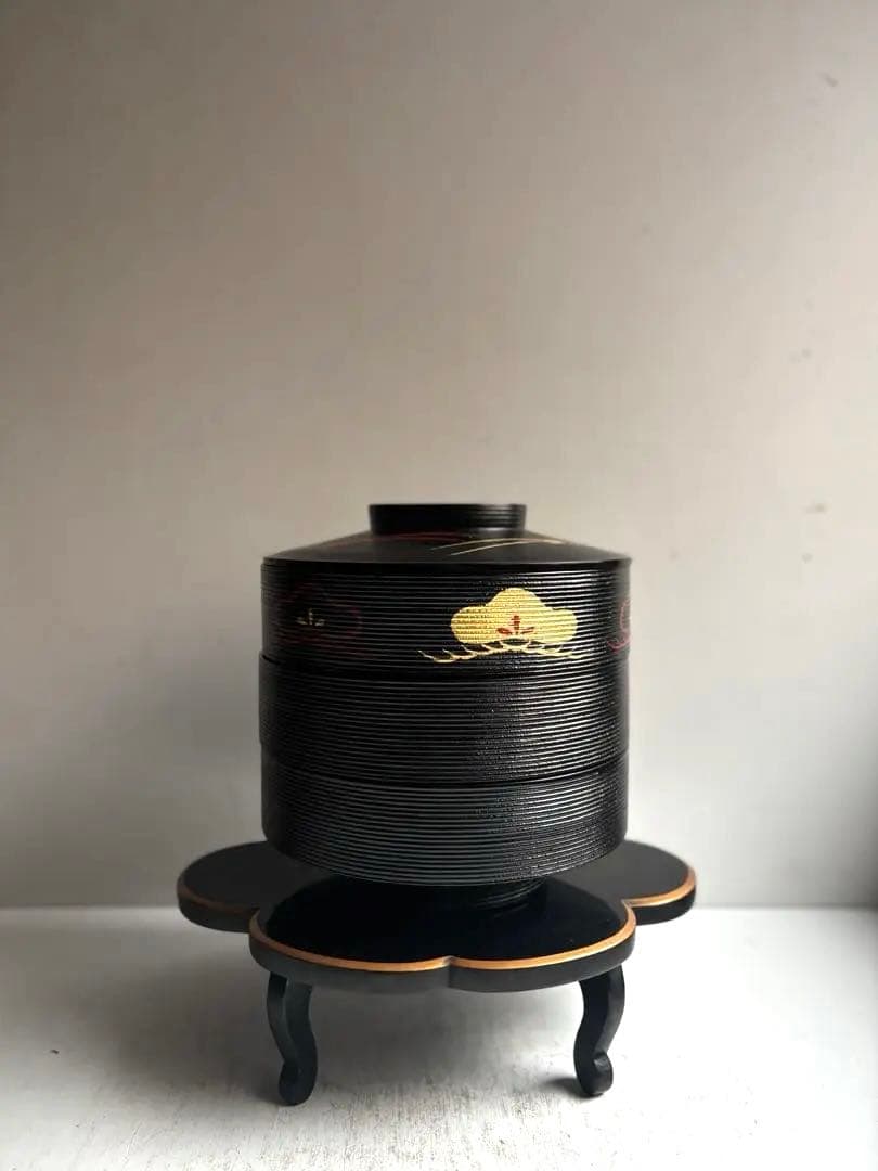 912 平安象彦 松寿重 三段重 重箱 菓子器 伝統工芸品 未使用