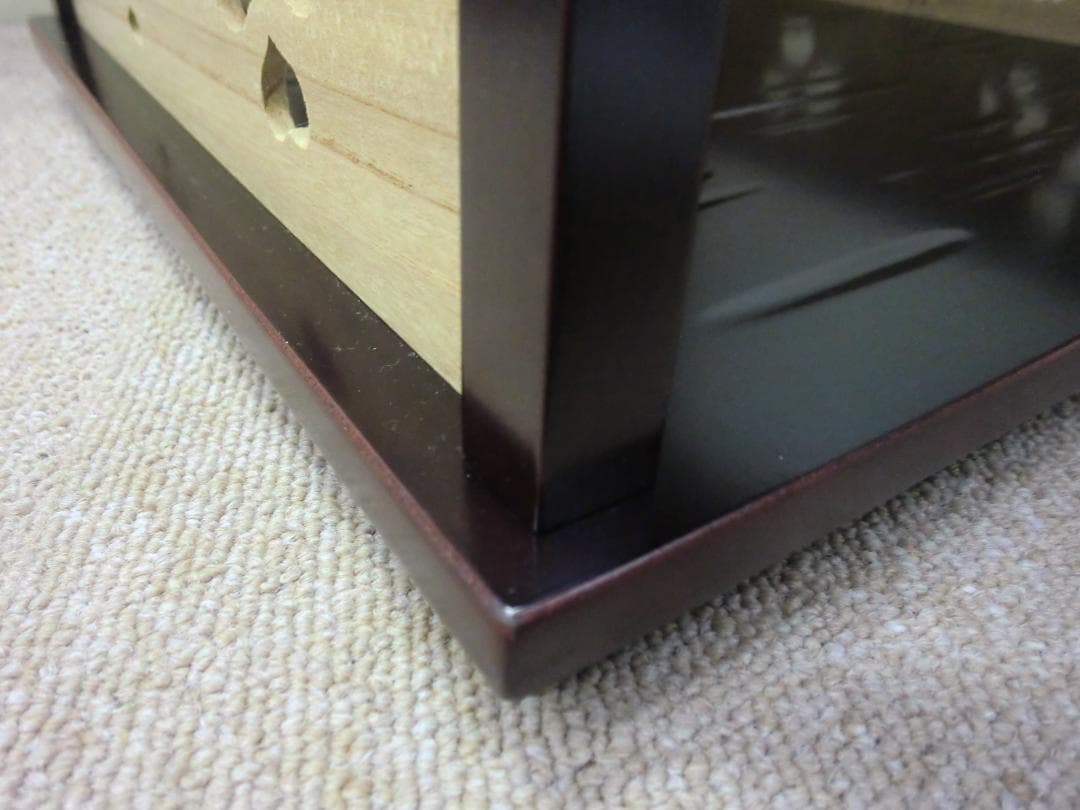 【中古品】輪島塗 久世宗春 四方棚 鉋目溜塗 猪目透 宗徧流 宗偏流