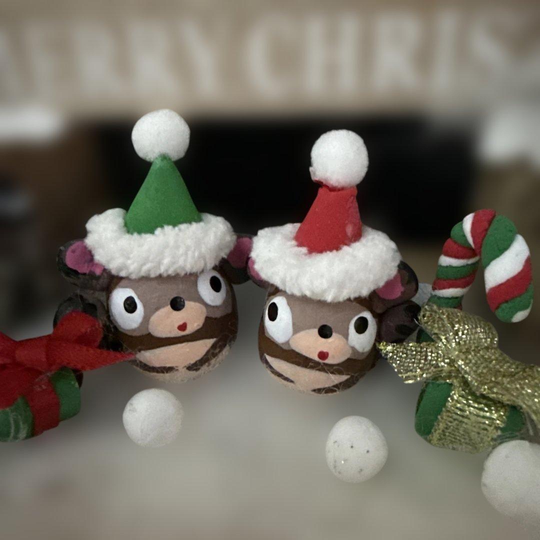 どんぐりアート♡クリスマス2点　たぬきちゃんメモスタンドオブジェ♡