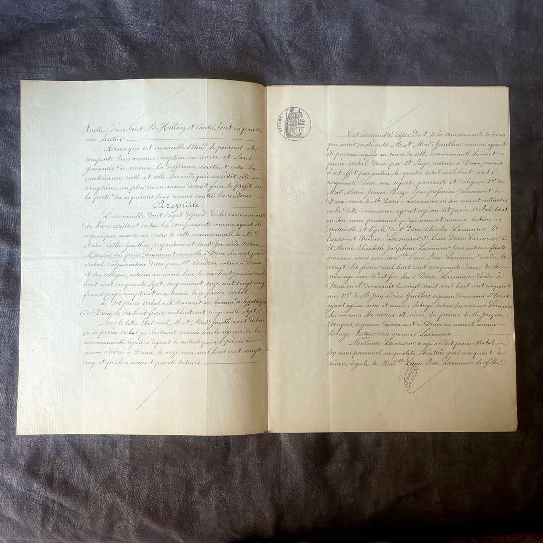 マニュスクリ2冊セット10枚 手書き公文書　カリグラフィー フランスアンティーク