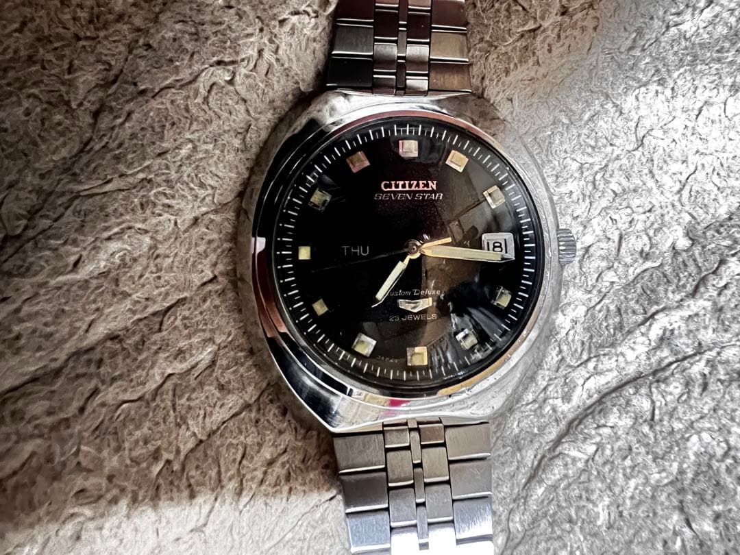 最安値　美品稼働1968年代物　希少ビンテージ時計ブラックcustom7