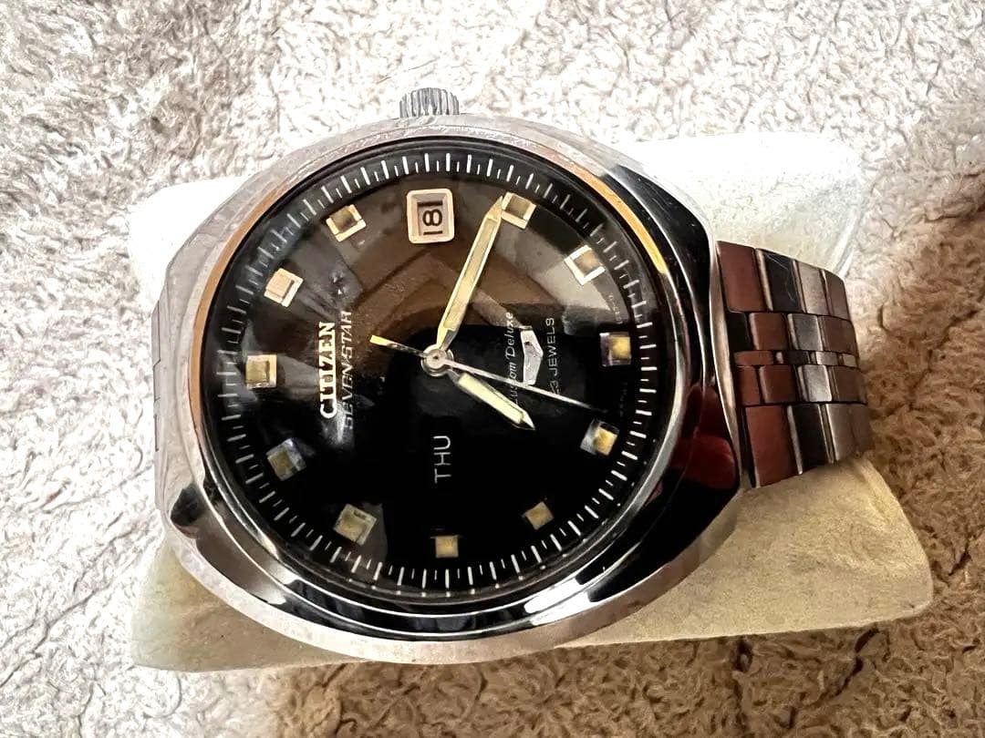 最安値　美品稼働1968年代物　希少ビンテージ時計ブラックcustom7