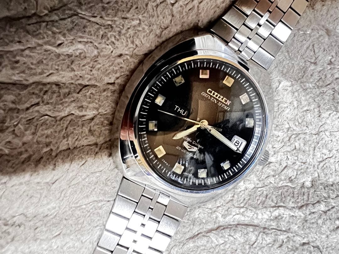 最安値　美品稼働1968年代物　希少ビンテージ時計ブラックcustom7