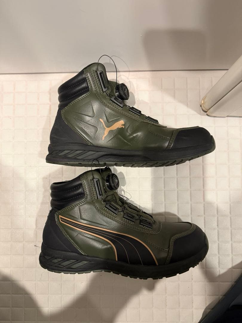 Pumaアスレチックライダー安全靴ディスクオリーブ系ブラウン系ジップアップ2足組