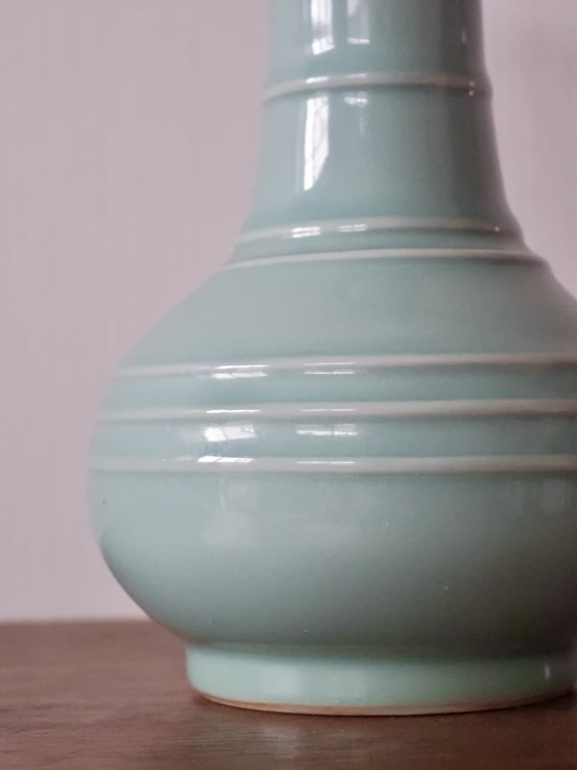 林淡幽　五山窯　青磁　筍花生　花瓶　華道具　共箱　Q2529