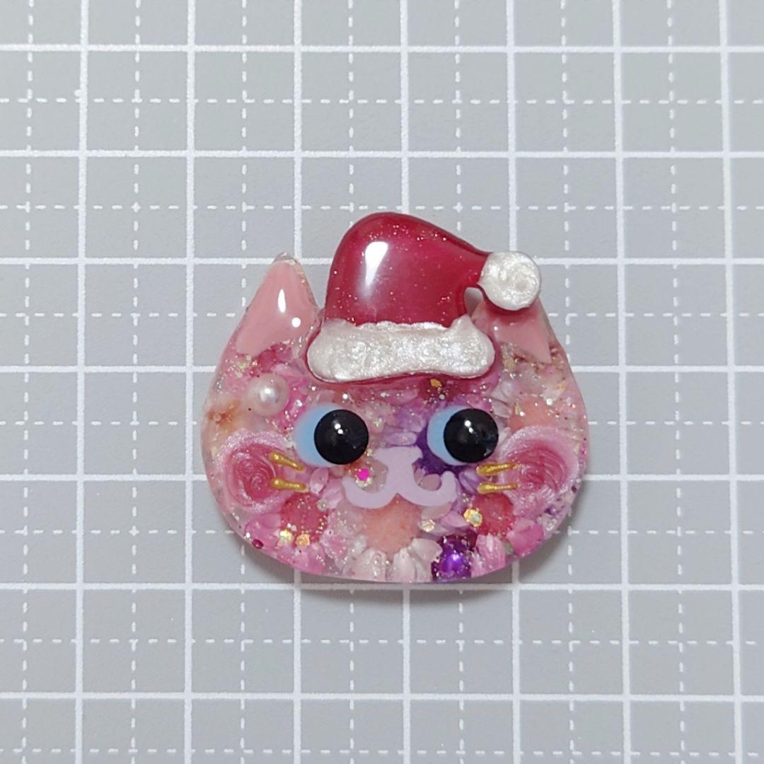 レジン　猫　ドライフラワー　ヘアゴム　ブローチ　ポニーフック　No.376