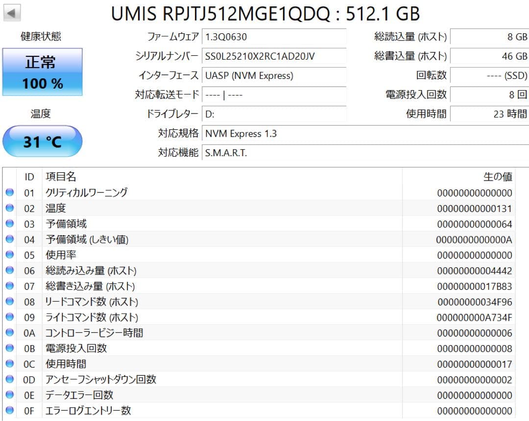 内蔵型SSD G UMIS 512GB NVMe PCIe SSD
