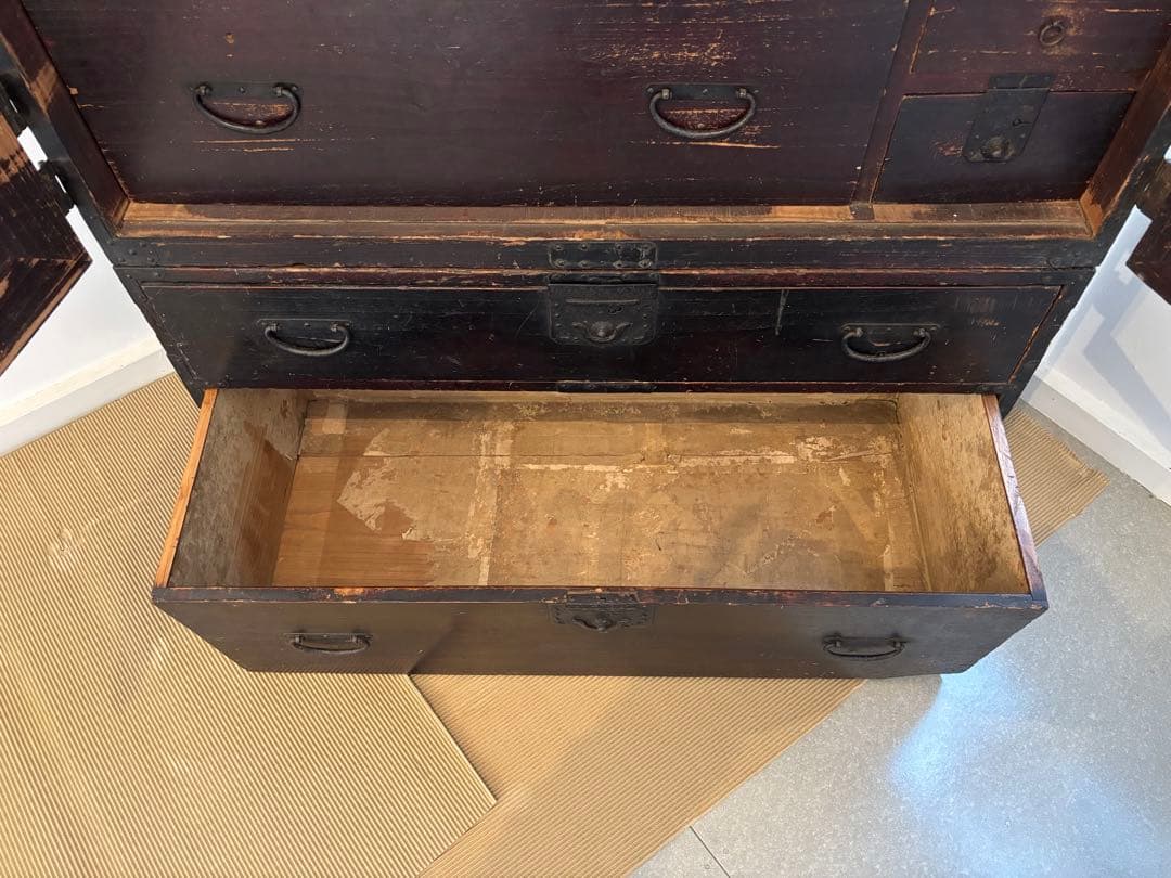 時代箪笥 扉付き4段 アンティーク和箪笥 古道具 古家具 店舗什器