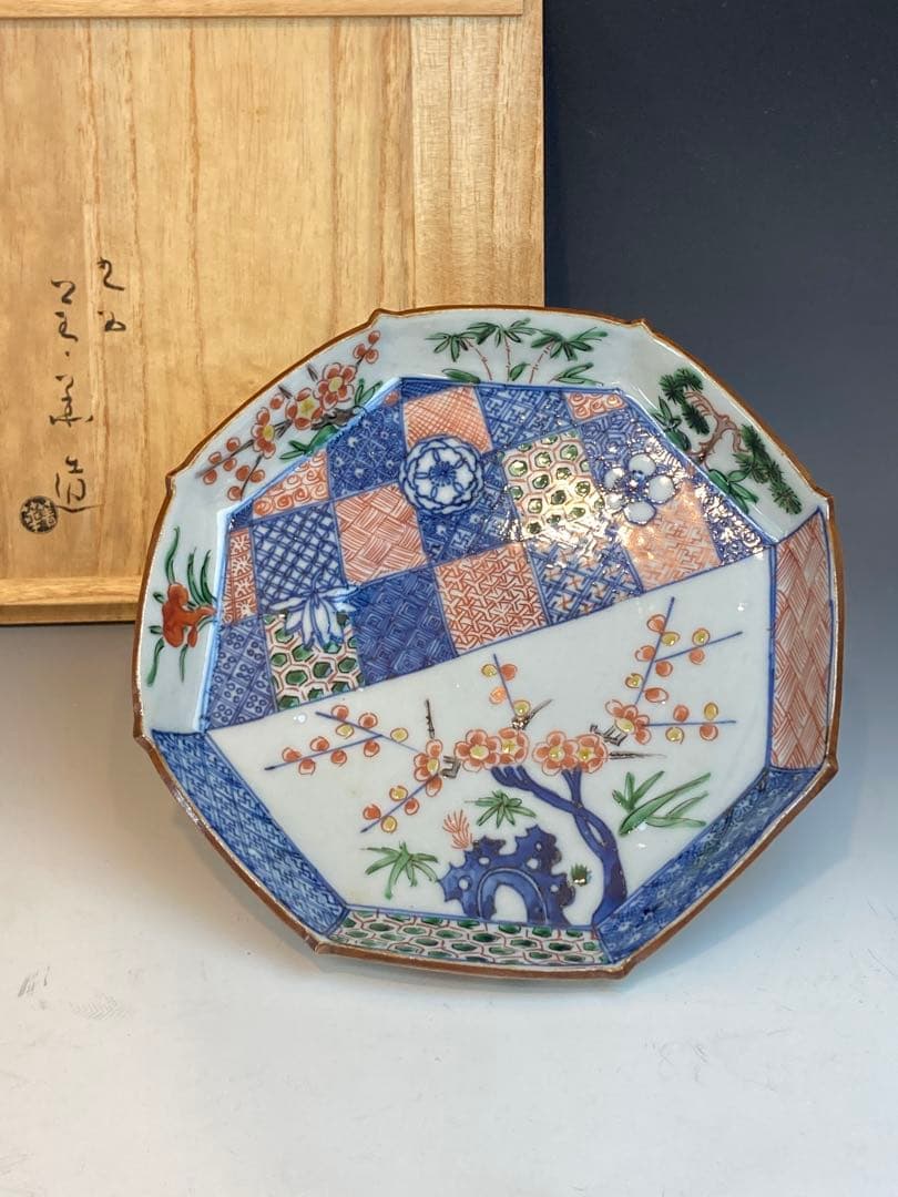 須田青華 作 色絵祥瑞八角皿 共箱 直径22cm 懐石料理 日本料理