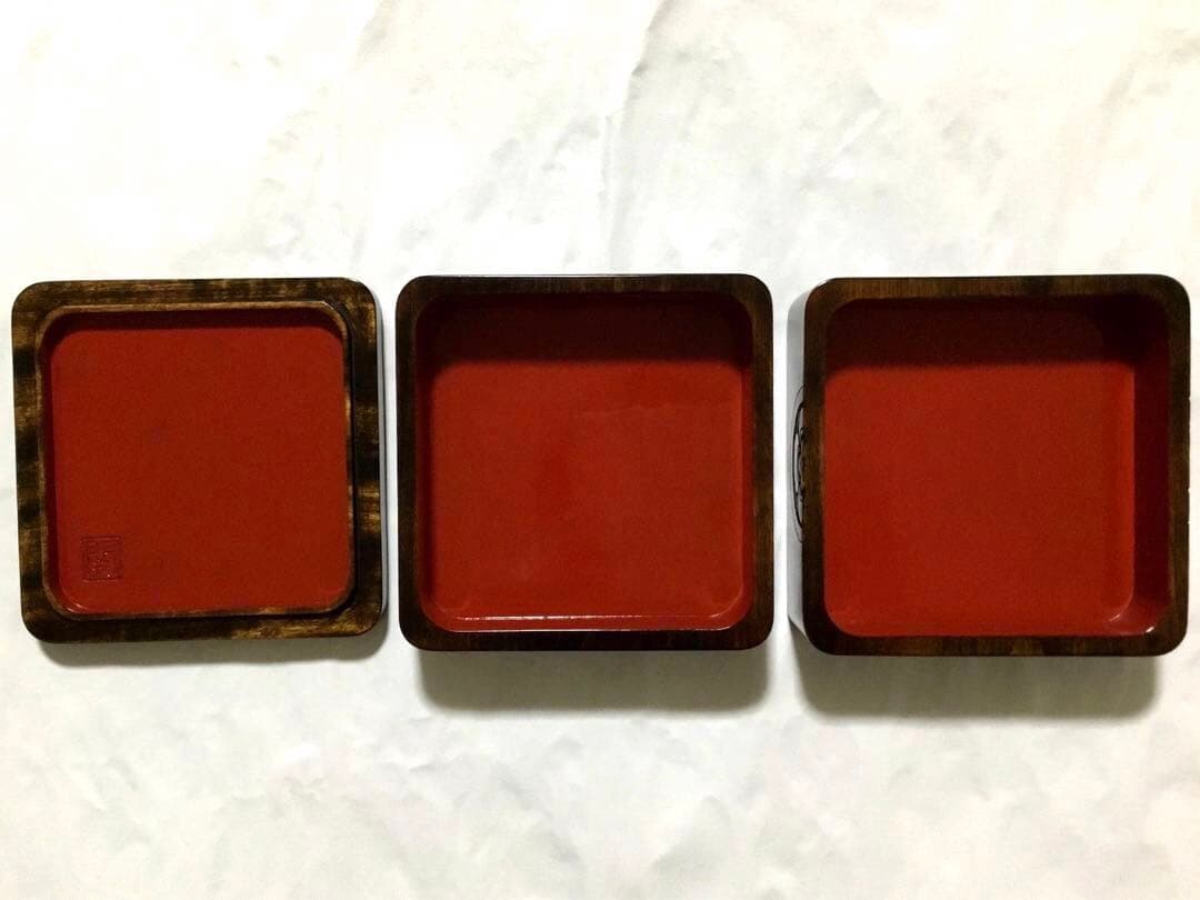 岡山伝統工芸品　烏城彫木製漆器　重箱