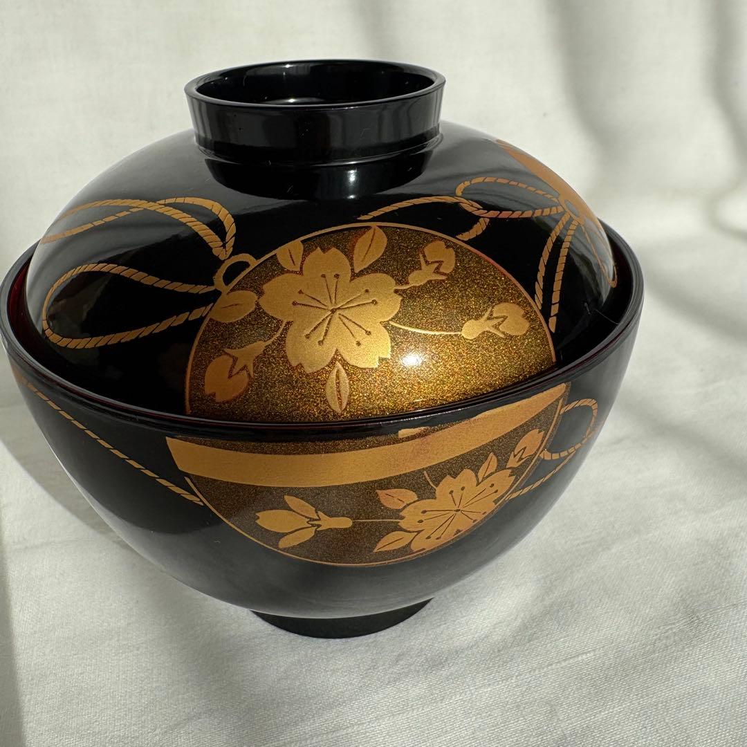 【新品未使用】会津塗 乙造作 漆器 金彩 蒔絵 桜鈴紋 お吸物椀 5客 共箱