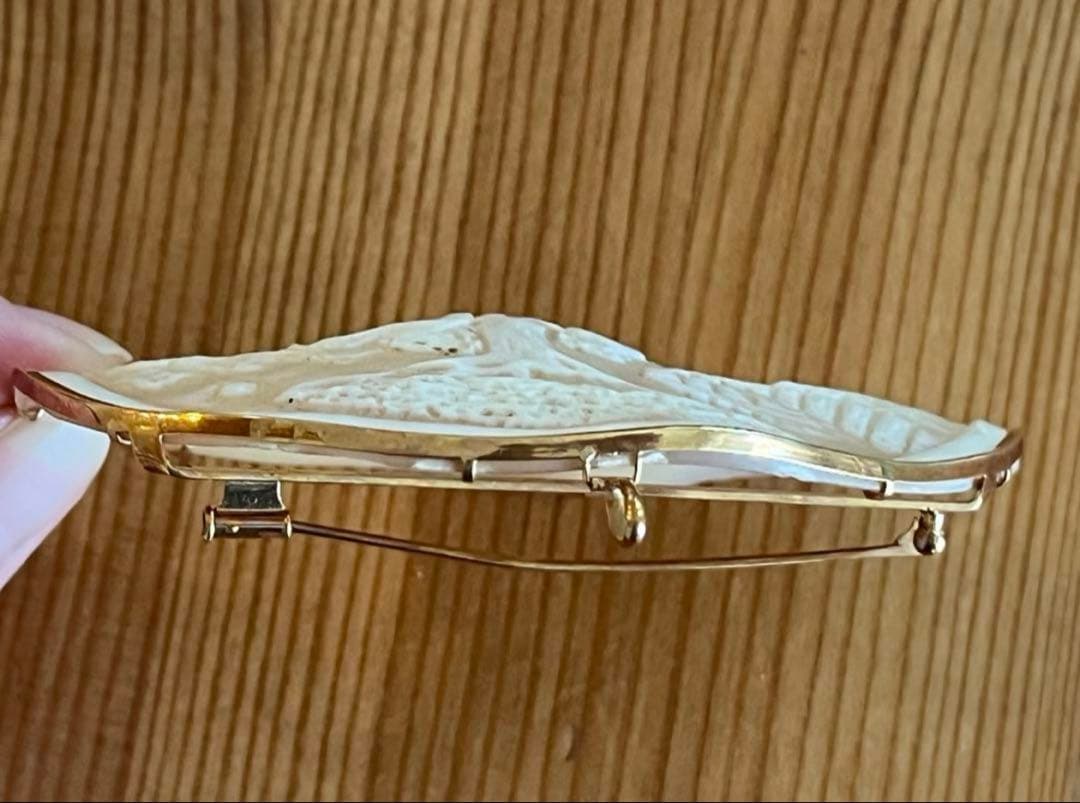 ◆大判 天然シェルカメオ k10金 フレーム アンティーク 泉の辺り◆アート品