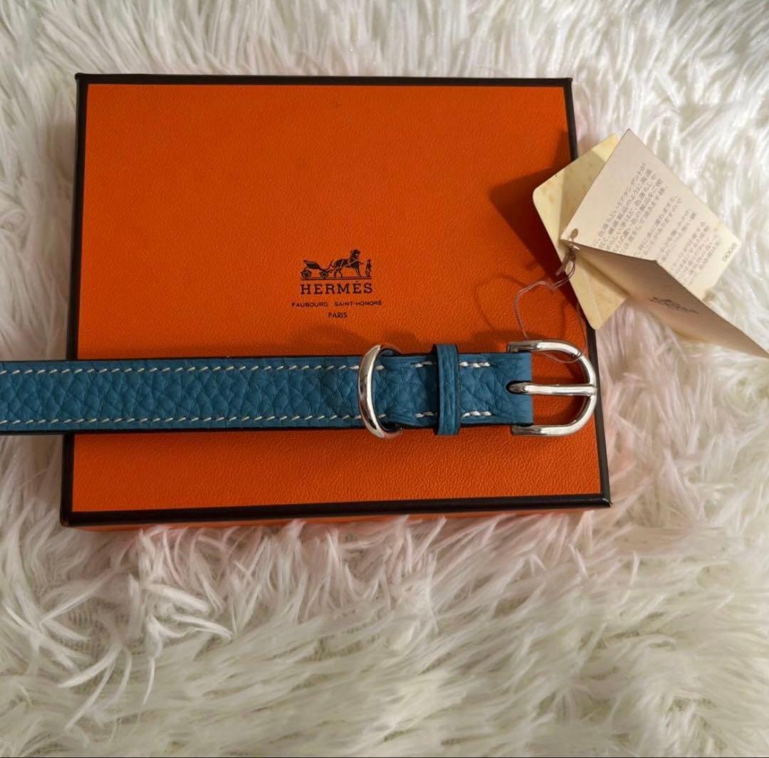 新品 HERMES エルメス ケリー 首輪 犬用 ペット用品 ブルー 箱タグ付