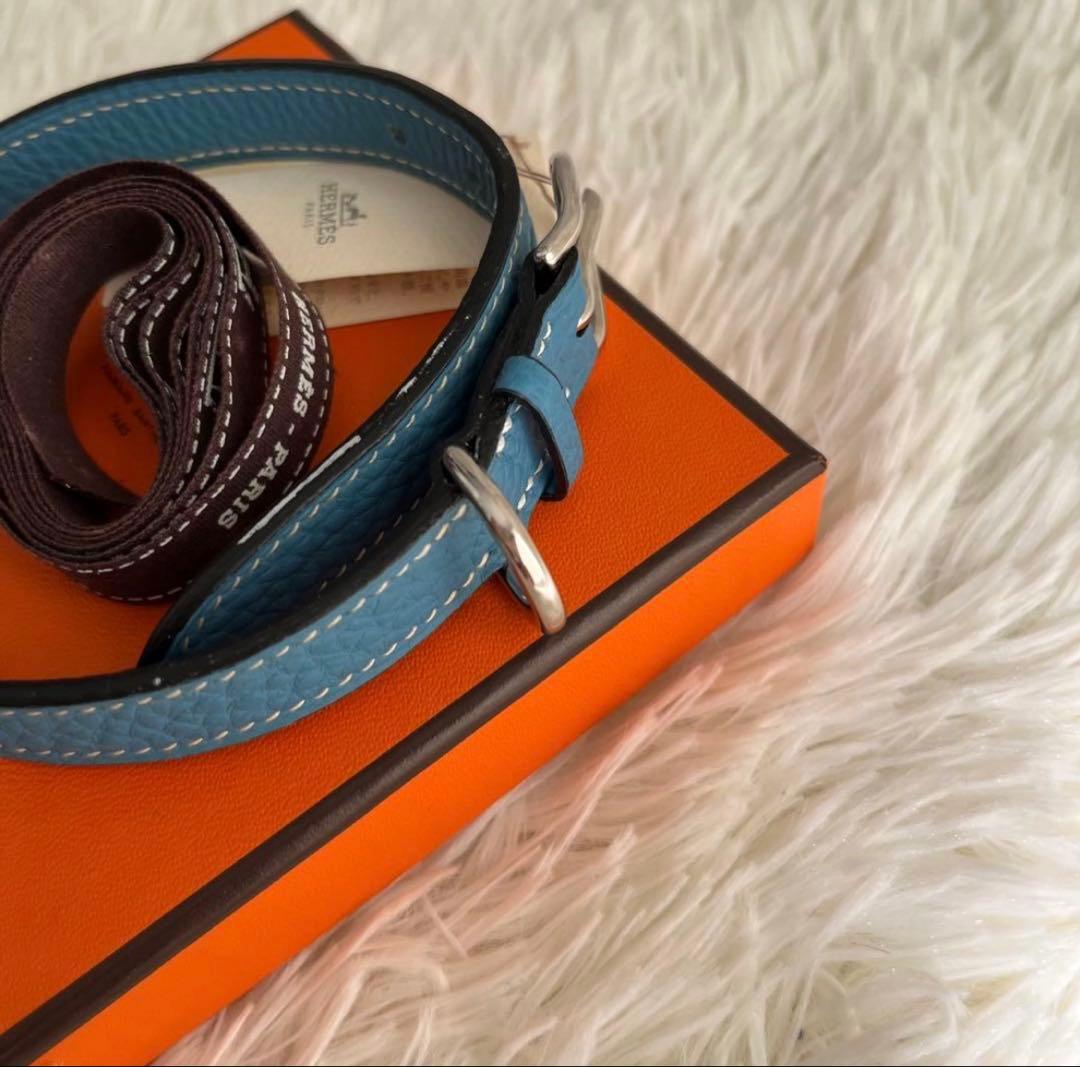 新品 HERMES エルメス ケリー 首輪 犬用 ペット用品 ブルー 箱タグ付