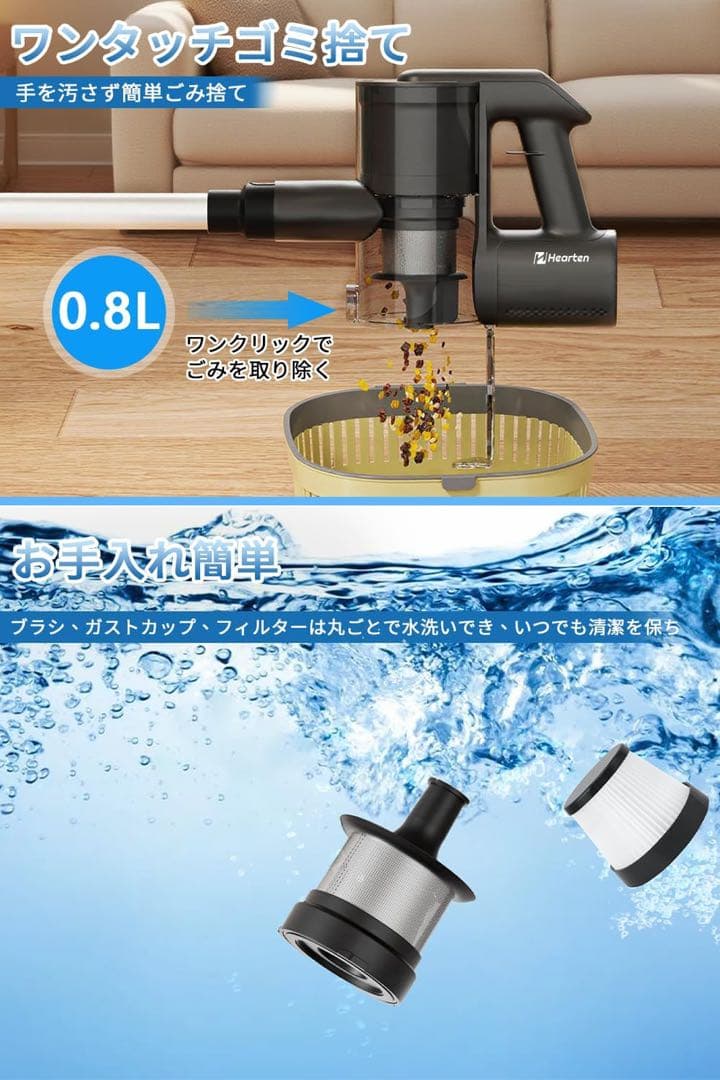コードレス掃除機【55000PA超強力吸引・自立式・大容量着脱式バッテリー付き】