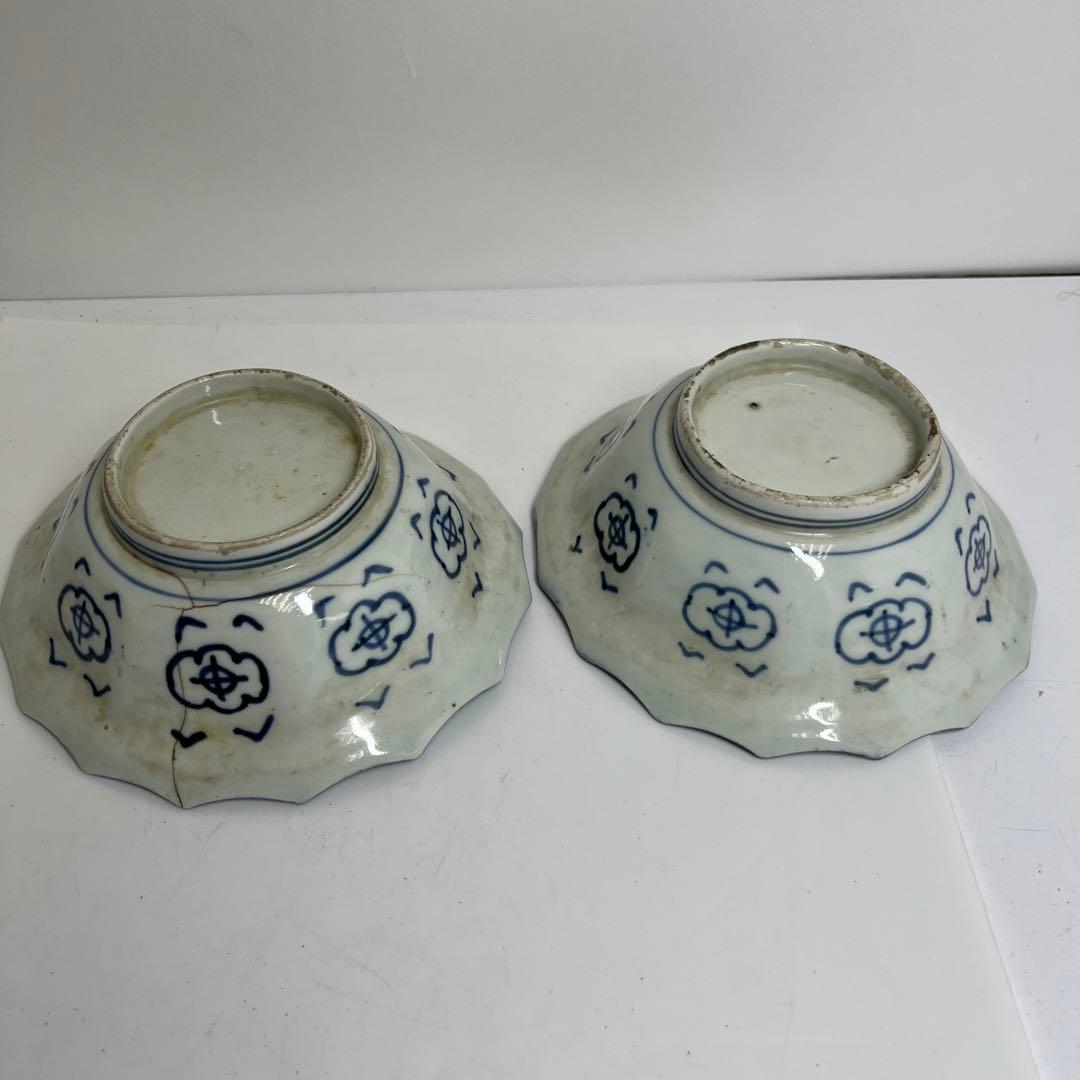 古伊万里　染付蓋茶碗、鉢　w18.2/11.3cm 東K8-0112②タニコ