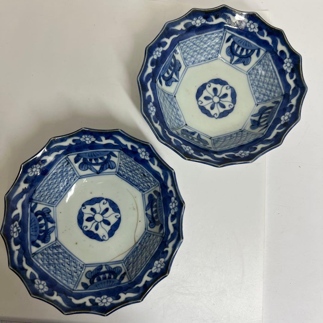 古伊万里　染付蓋茶碗、鉢　w18.2/11.3cm 東K8-0112②タニコ