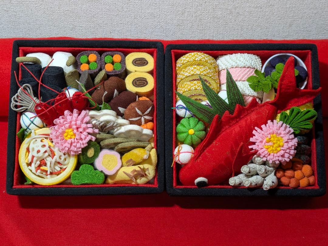 ちりめん細工　おせち料理　古布　お祝い　食品サンプル　ハンドメイド